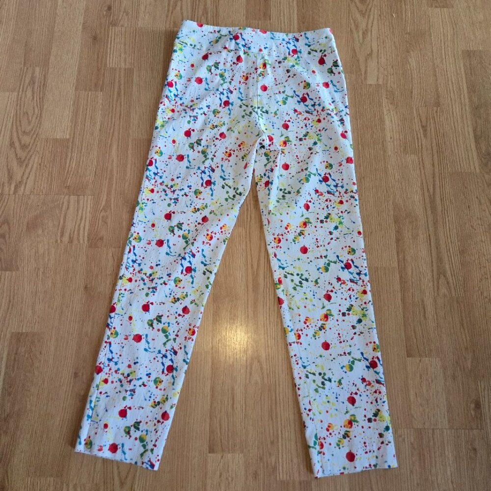 Krazy Larry Pull-On Pants Women’s Size 8 White Multicolor Paint Splatter Made in - Picture 2 of 6